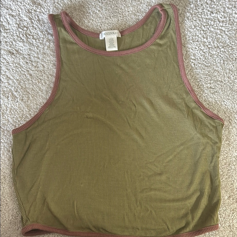 Bozzolo Green and Brown Relaxed Crop Tank Top